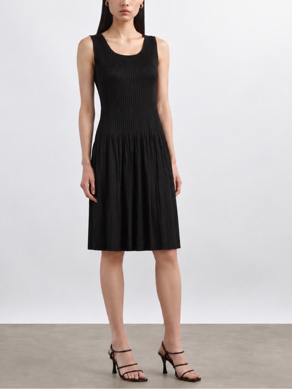 Issey Miyake Pleated Peasant Knee Length Sleeveless Dress